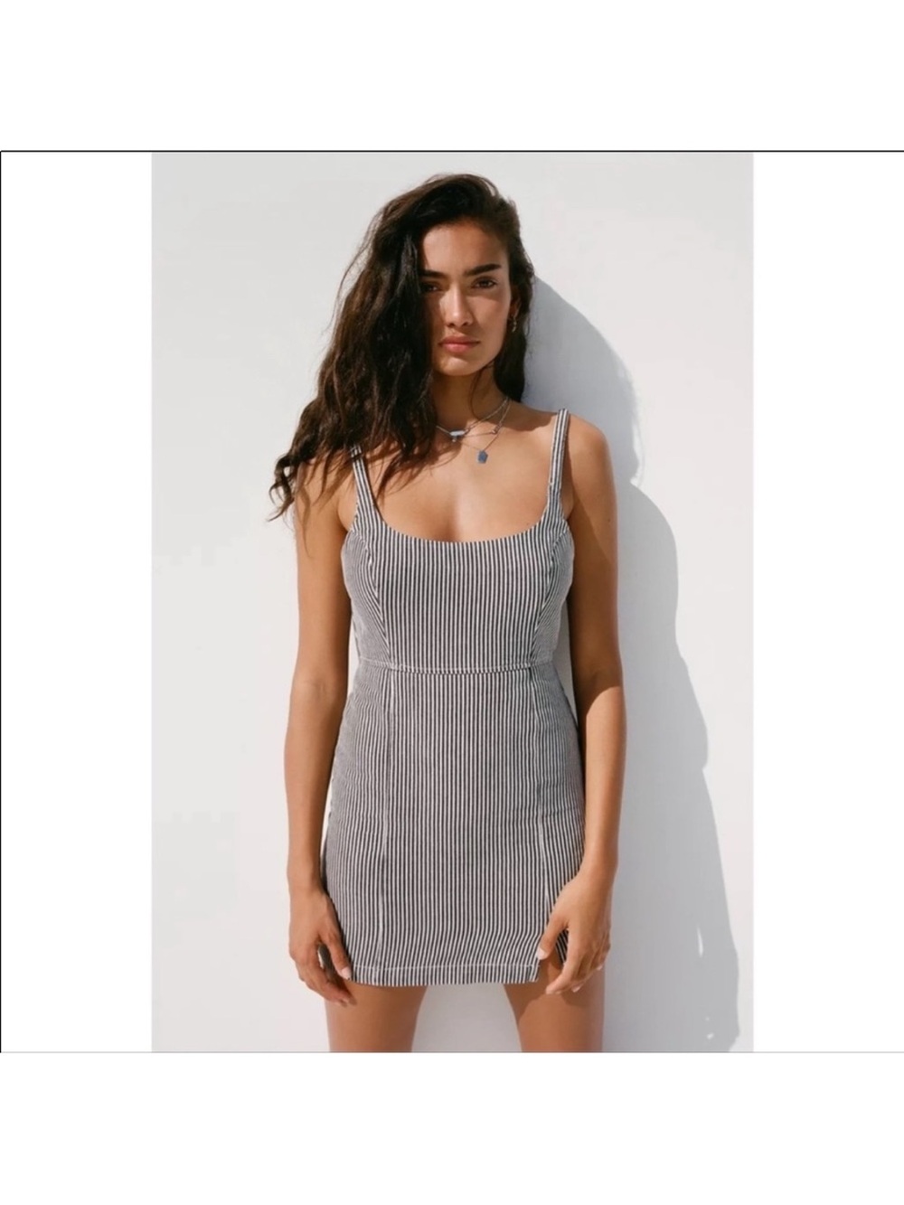 Urban Outfitters BDG Hudson Pinstripe Blue and White Denim Mini Dress